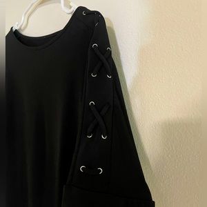 Black Laced Up Sleeve Design Top Shirt